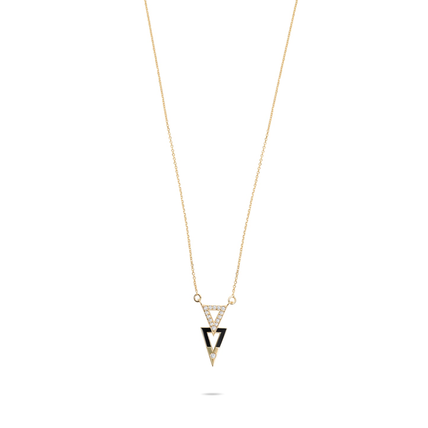 Black Enamel Double Triangles Necklace - Gold Plated
