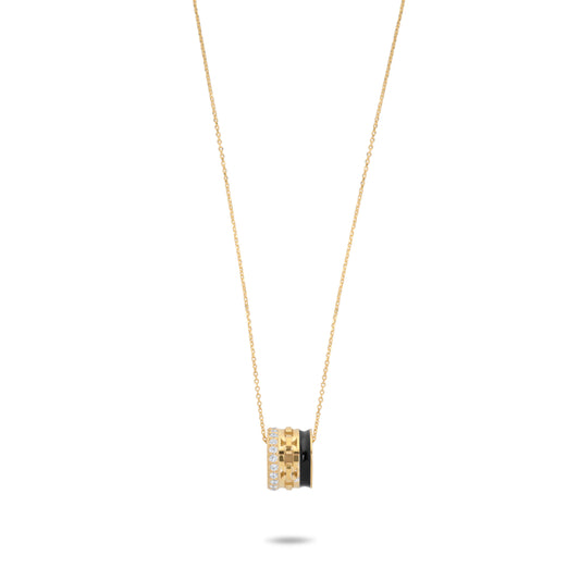 Black Enamel Roll Necklace - Gold Plated