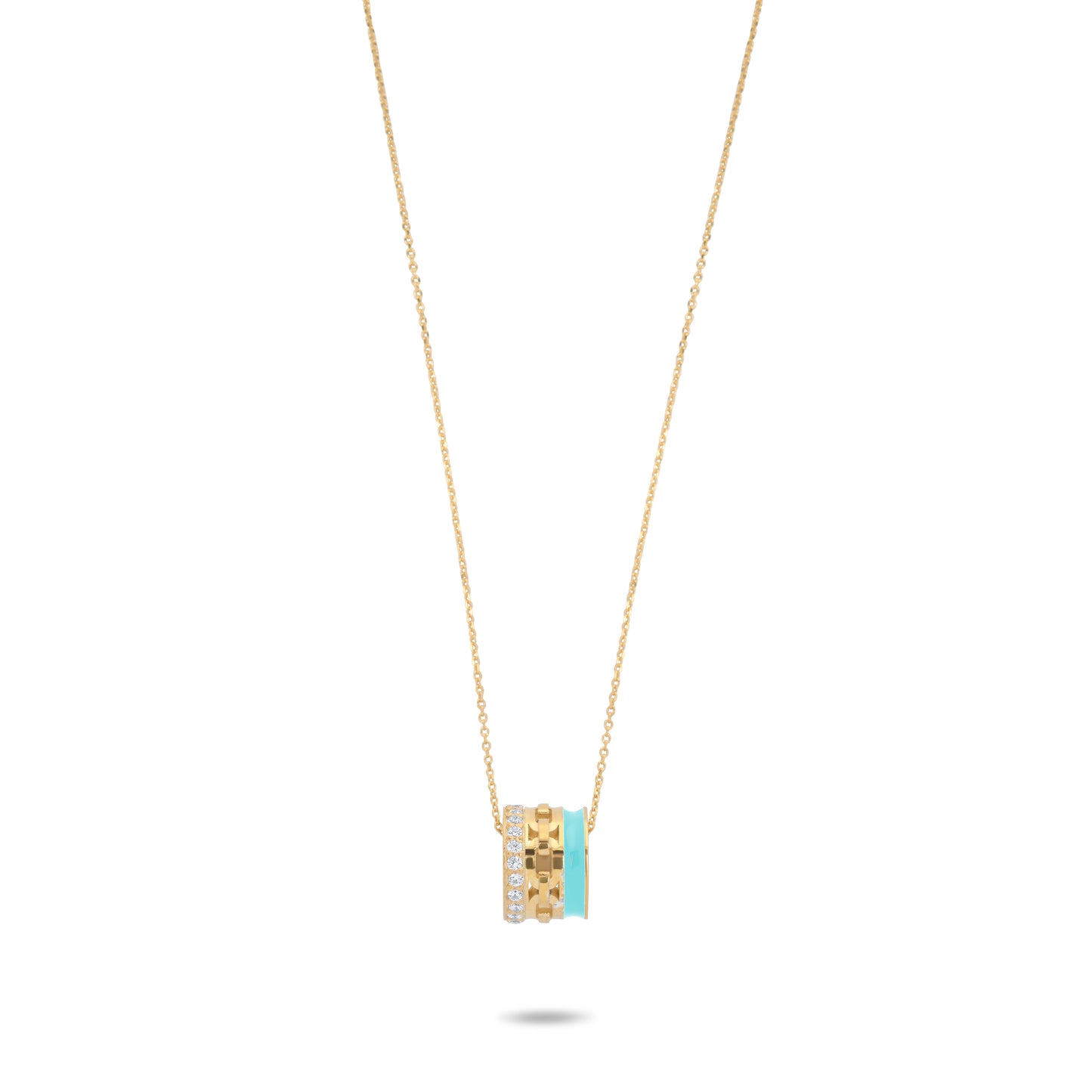 Turquoise Enamel Roll Necklace - Gold Plated