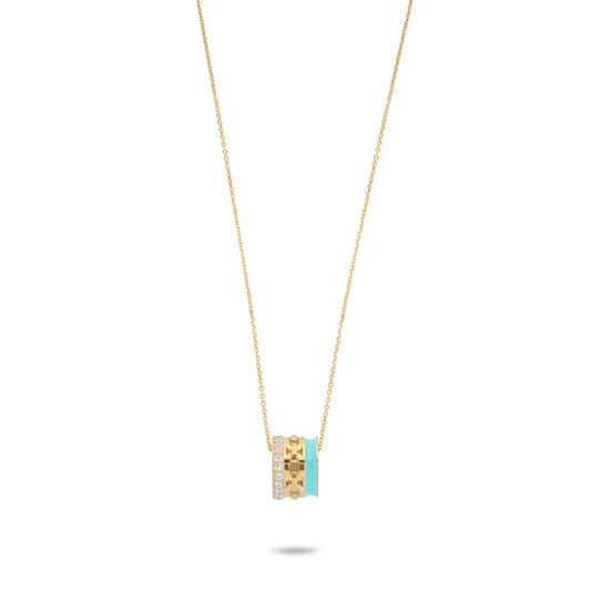 Turquoise Enamel Roll Necklace - Gold Plated
