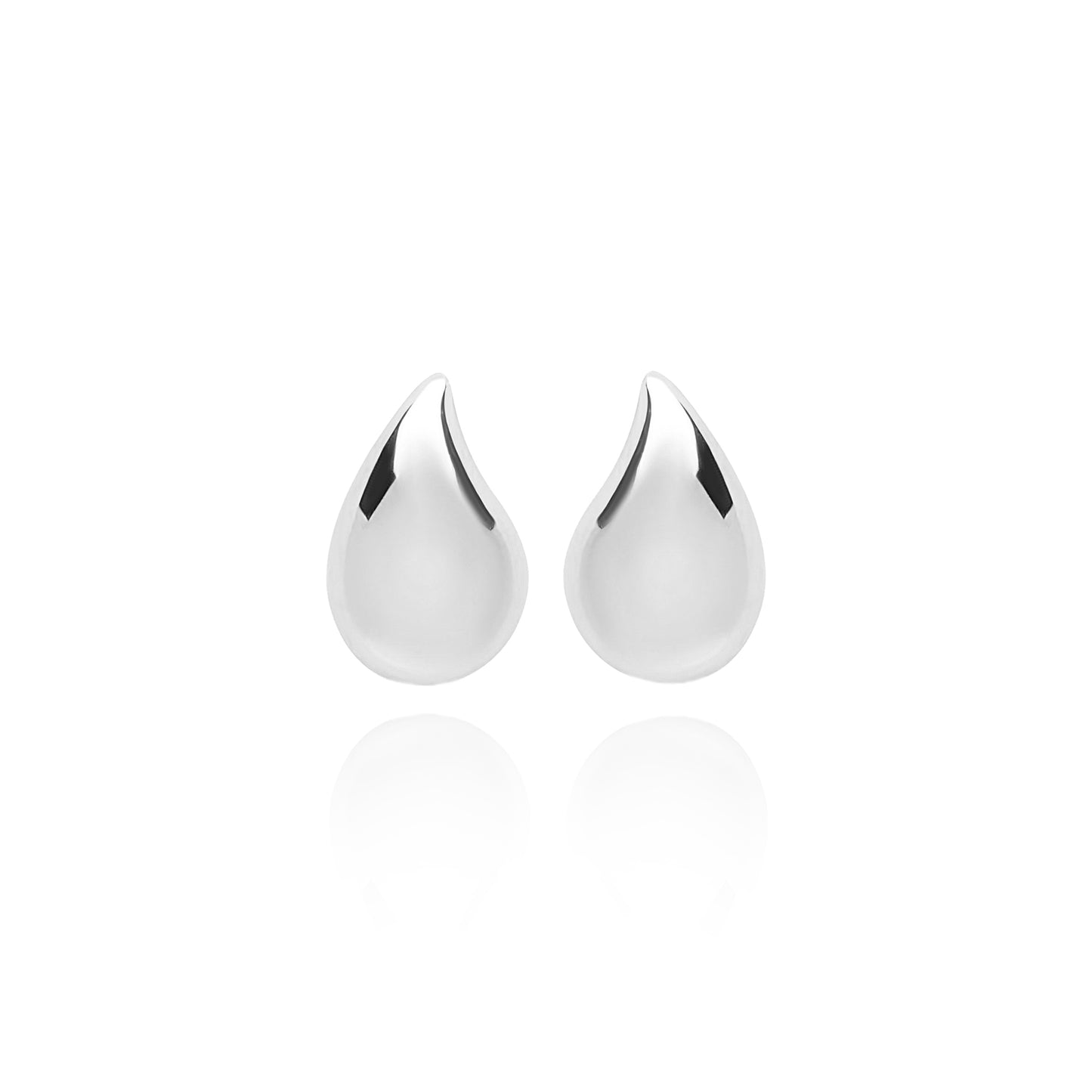Medium Solid Tear Stud Pair Earrings - Silver Rhodium Plated