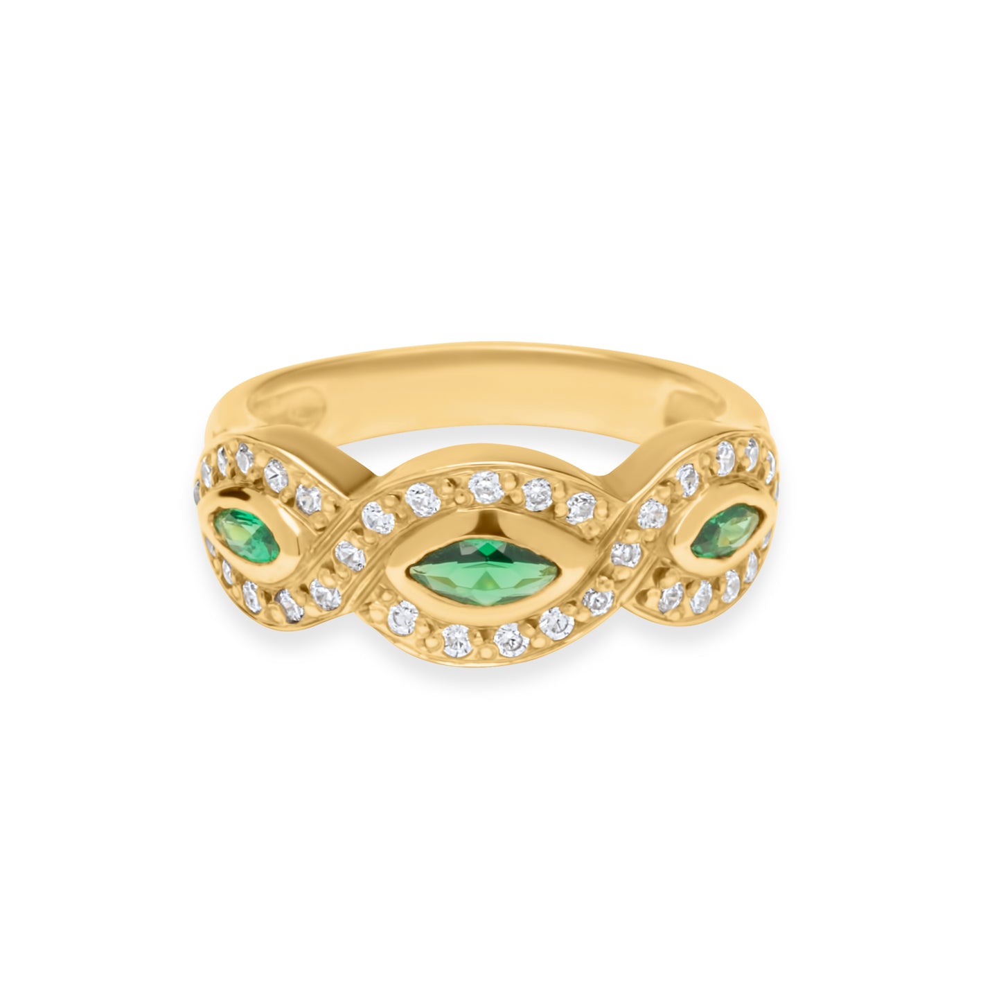 Three Emerald Naveta Ring - Gold Plated