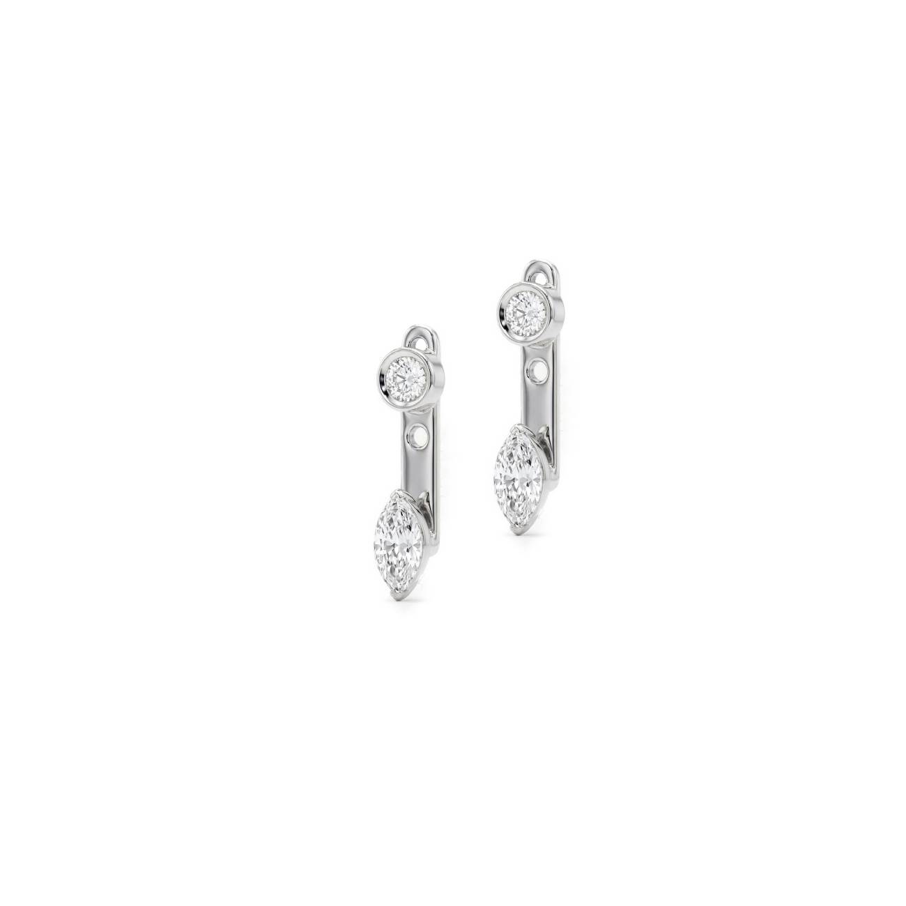 Marquise Glow Pair Ear Jacket Earrings - Silver Rhodium Plated