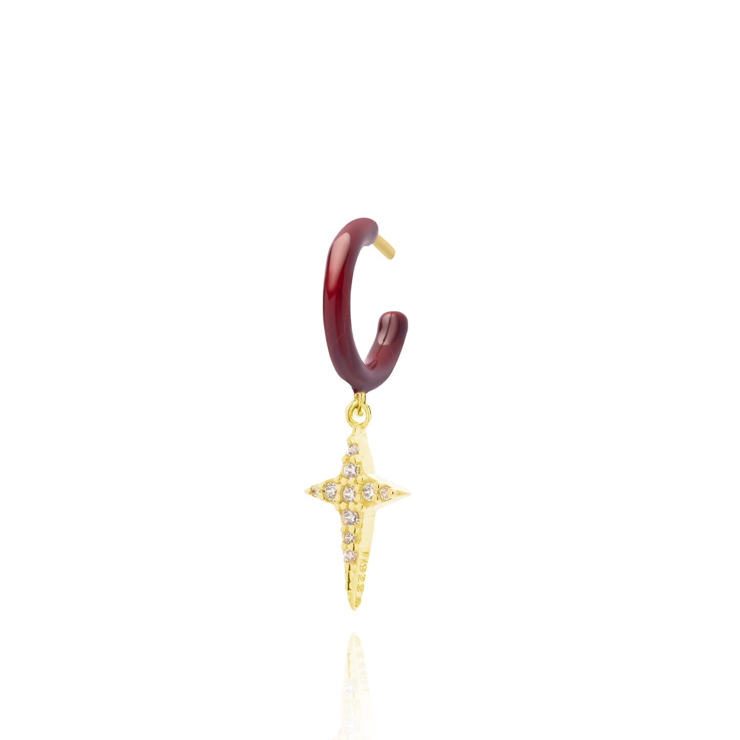 Cherry Enamel Hoop with Rock Star Single Earring - Gold Plated