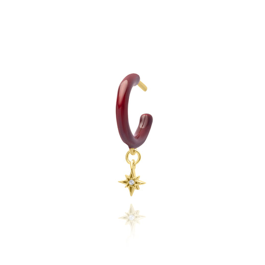 Cherry Enamel Hoop with Star Single Earring - Gold Plated