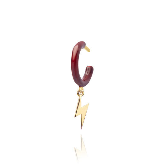 Cherry Enamel Hoop with Lightning Single Earring - Gold Plated