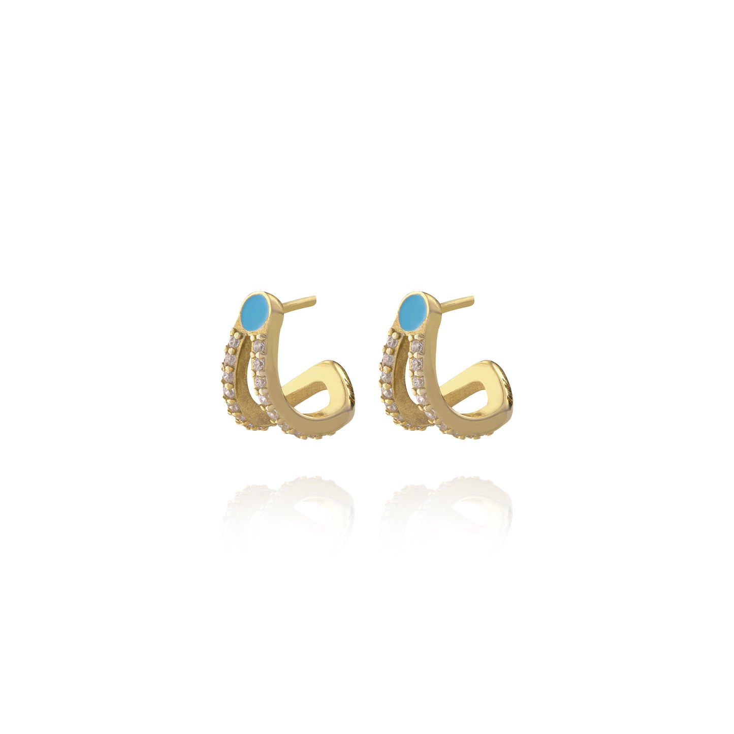 Turquoise Double Hook Pair Earrings - Gold Plated
