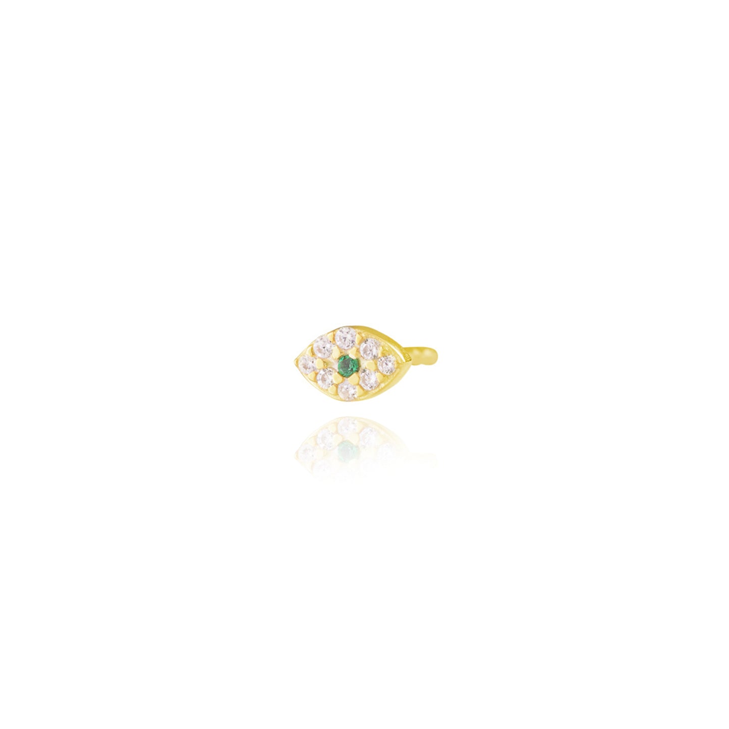 Emerald Mini Evil Eyes Single Stud Earring - Gold Plated