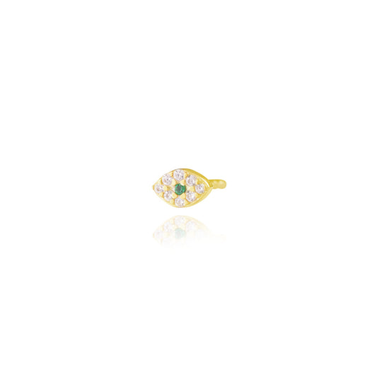 Emerald Mini Evil Eyes Single Stud Earring - Gold Plated
