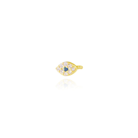 Aqua Mini Evil Eyes Stud Single Earring - Gold Plated