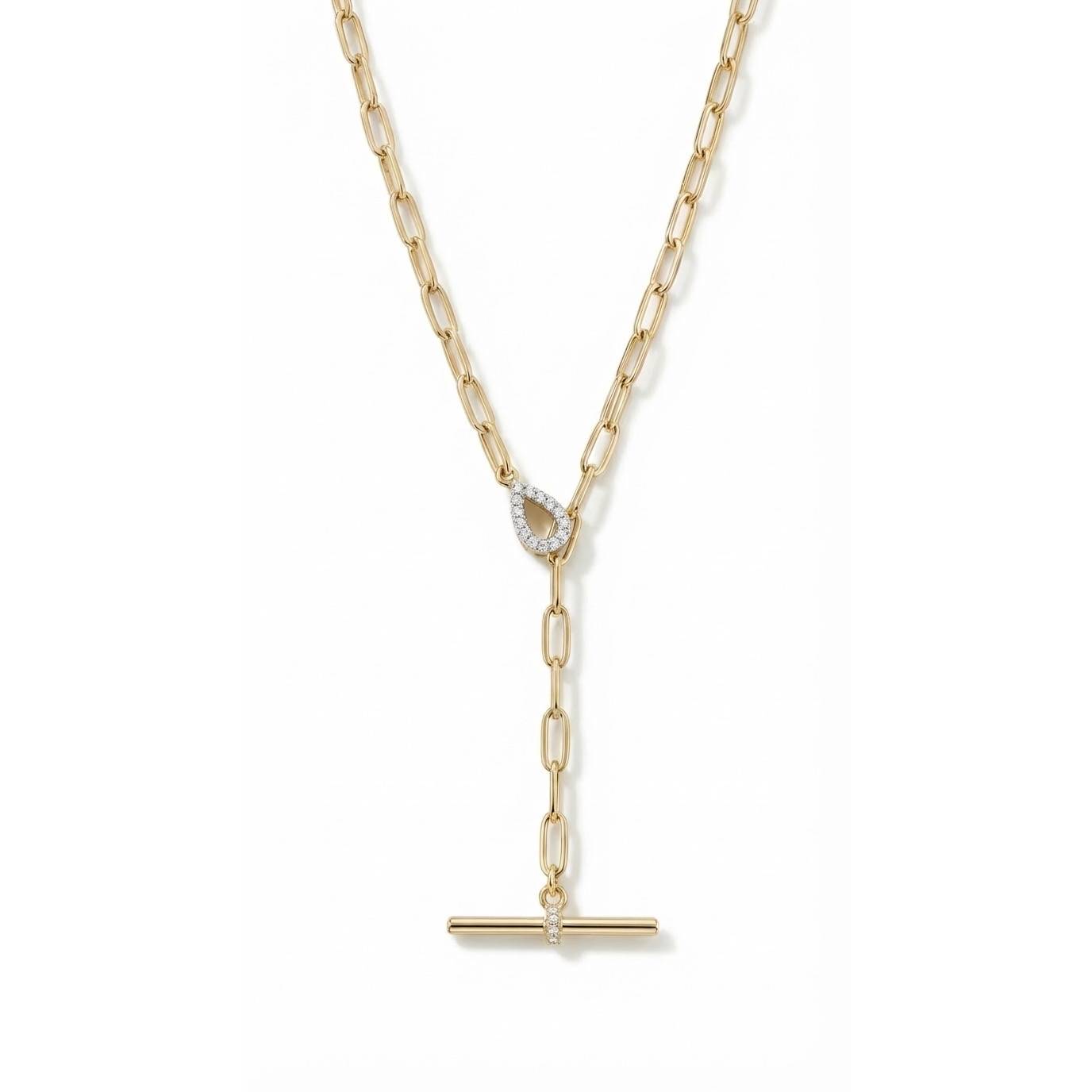 Drop T-Bar Link Necklace - Gold Plated