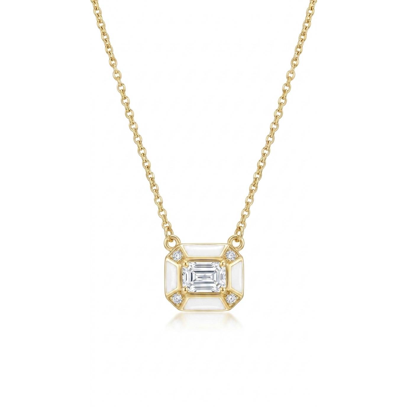 White Emerald Frame Necklace - Gold Plated