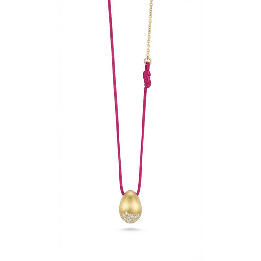 Golden Egg with Fuxia Cord Necklace - Gold Plated