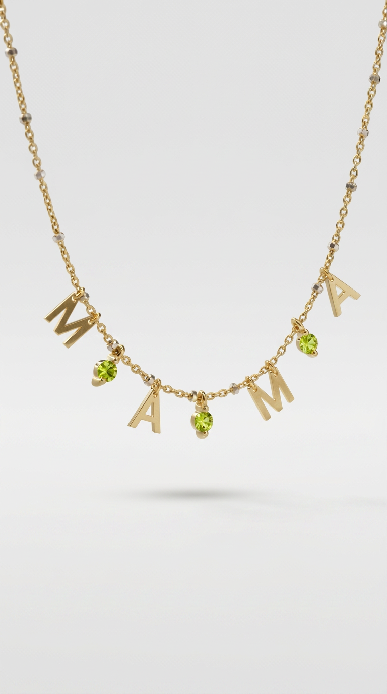 August Mama necklace with peridot stone - Gold Plated