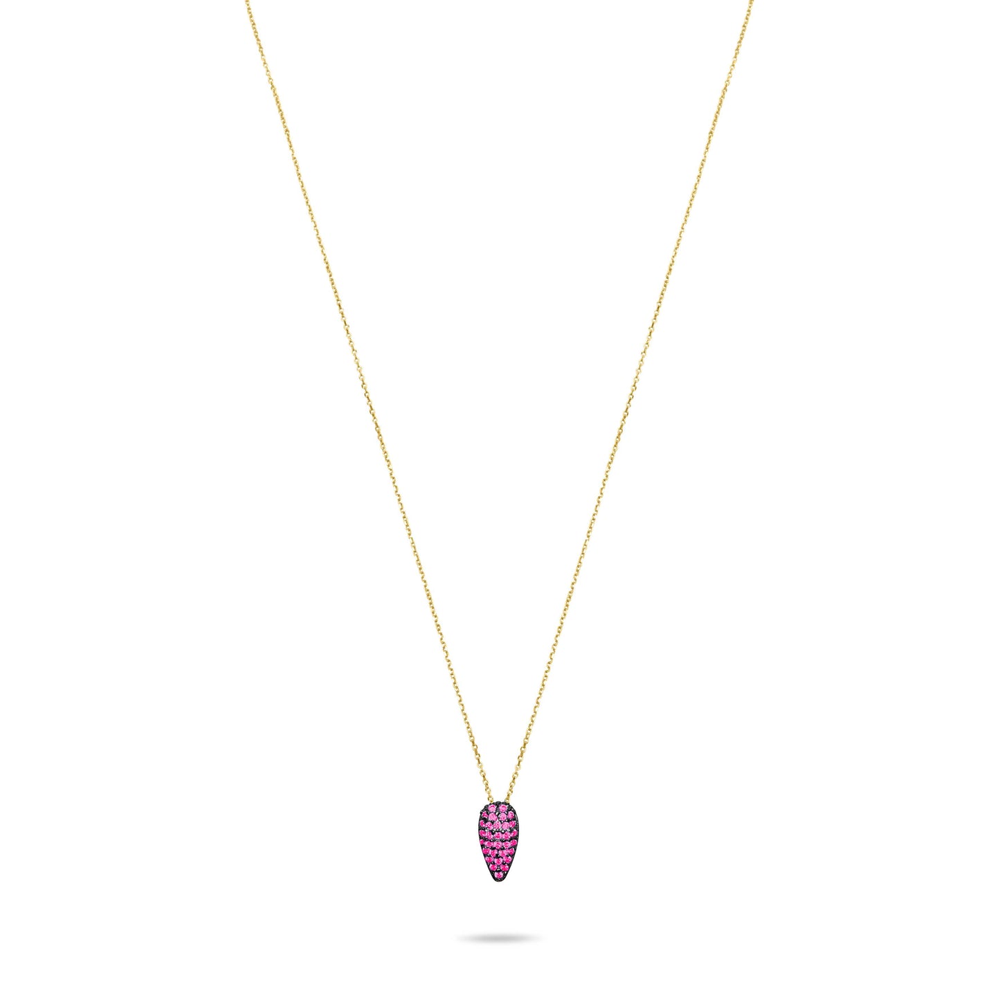 Ruby Pave Tear Necklace - Gold plated
