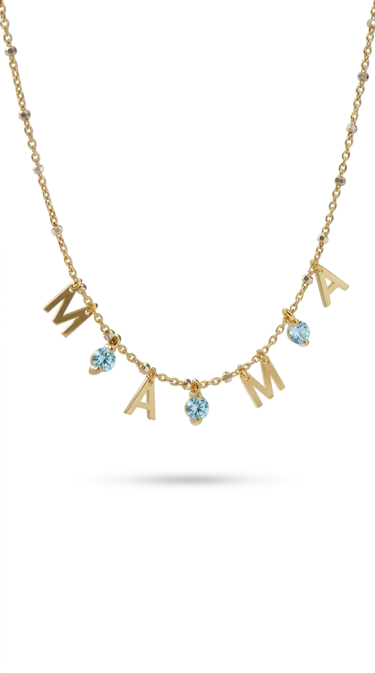 March Mama necklace with aquamarine stone - Gold Plated