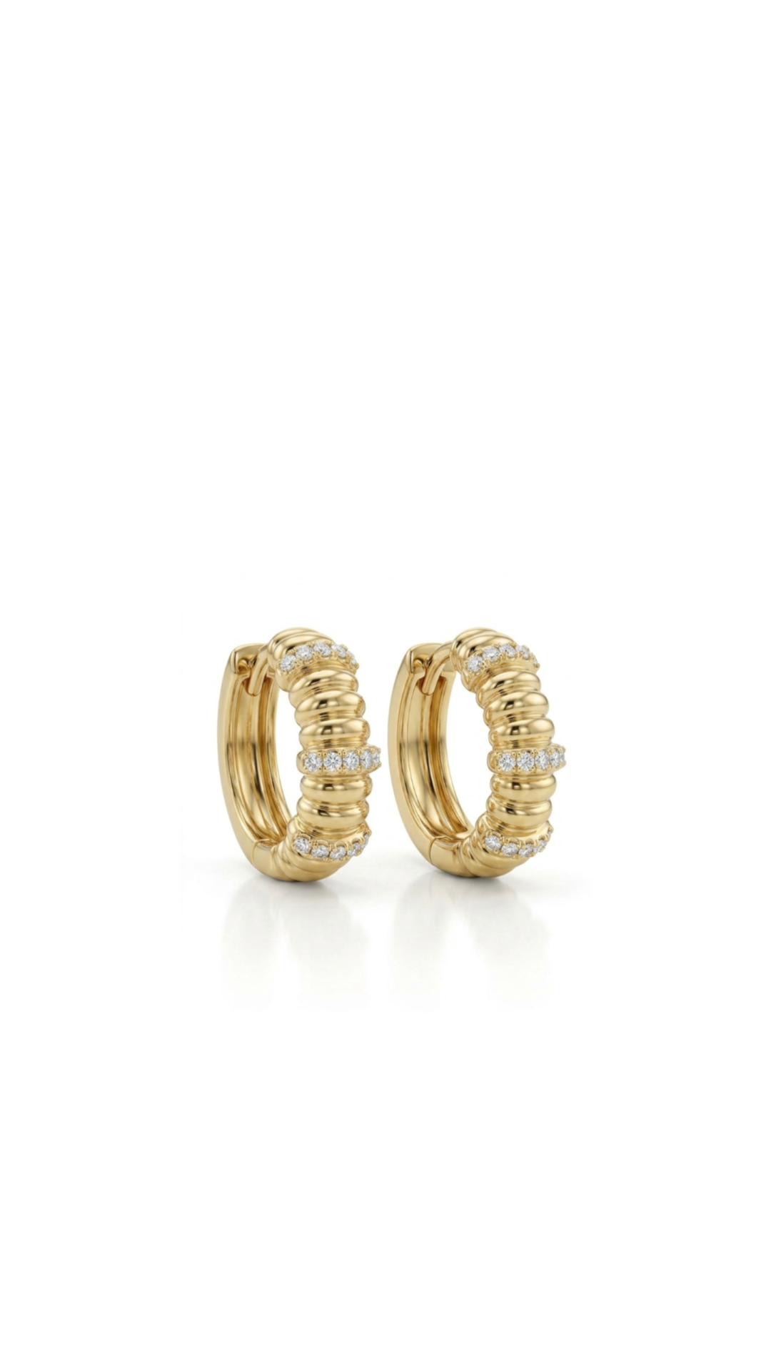Ribbed Sparkle Huggie Hoops - Gold Plated