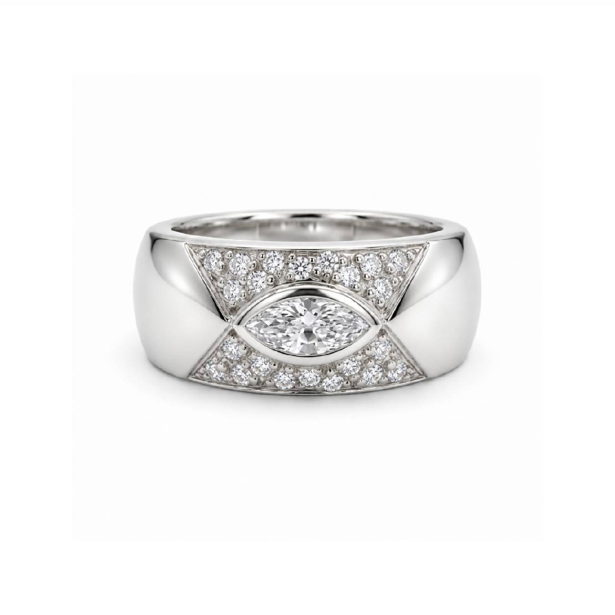 Naveta Thick Ring - Silver Rhodium Plated
