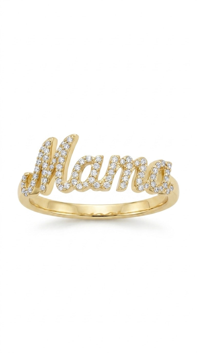 Mama Name Ring with stones - Gold Plated