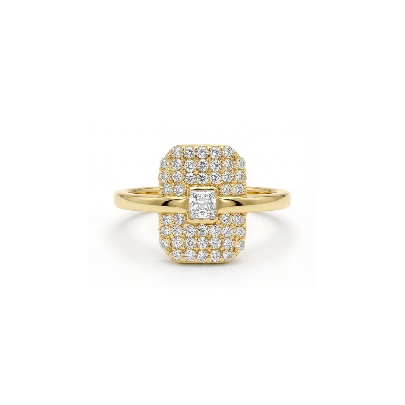 White Crystal Emerald Pave Ring - Gold Plated