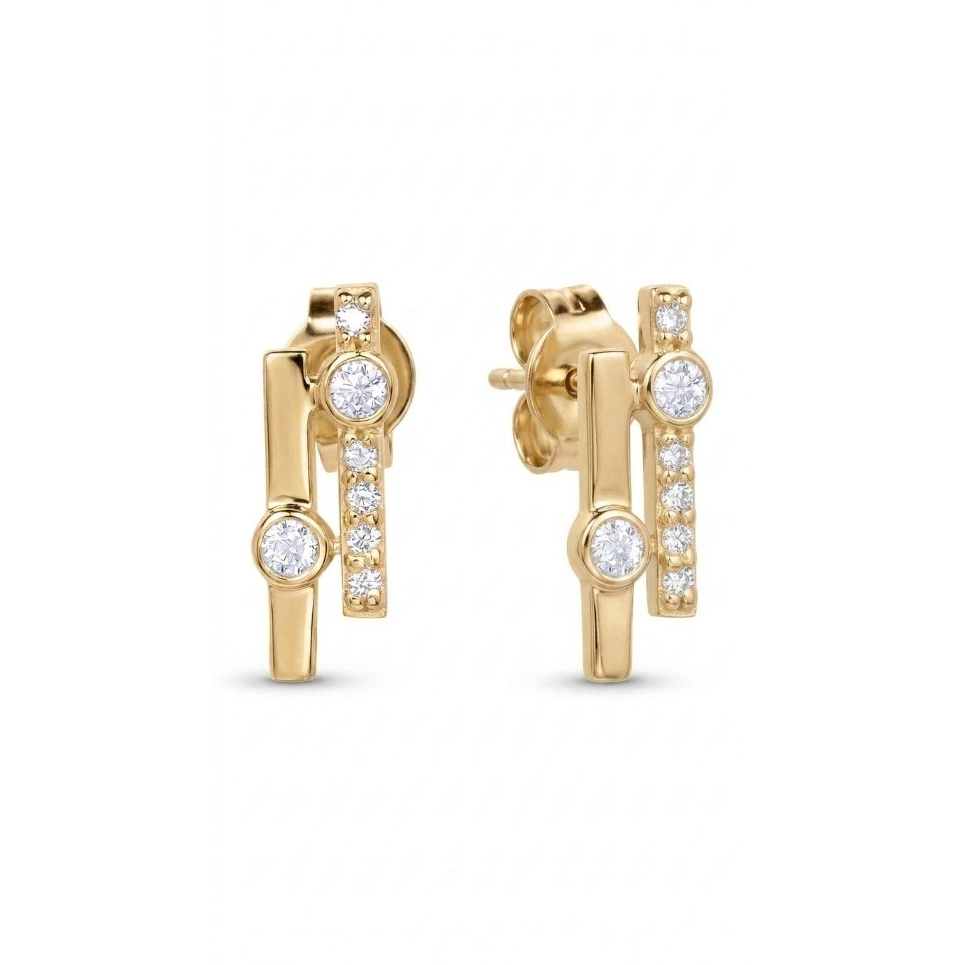 Two Line Stud Pair Earrings - Gold Plated