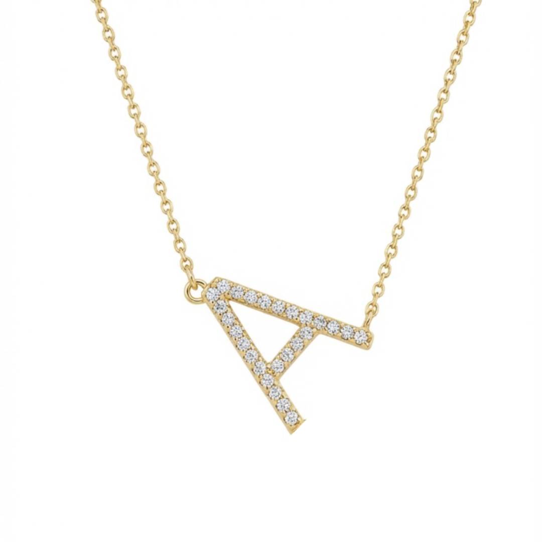 Custom Sideway Monogram Necklace with Stones - Gold Plated (small size)