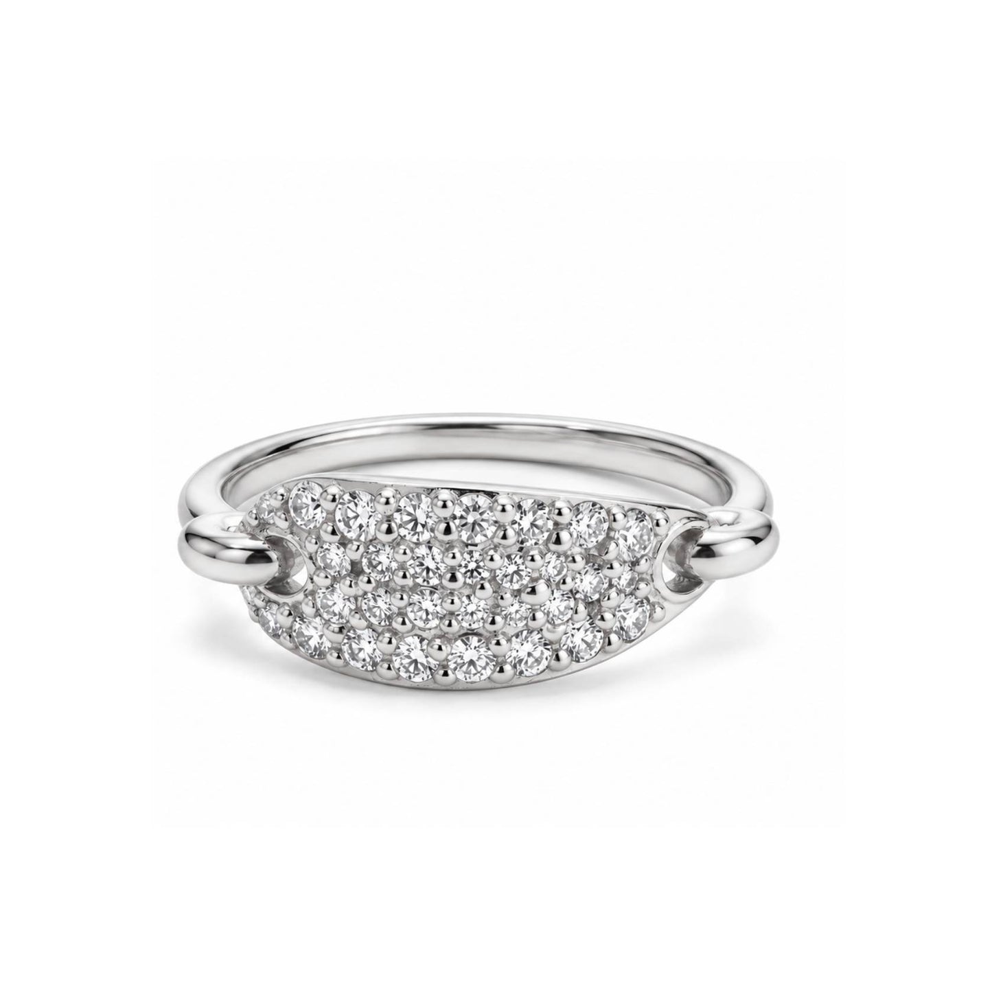 White Pebble Pave Ring - Silver Rhodium Plated