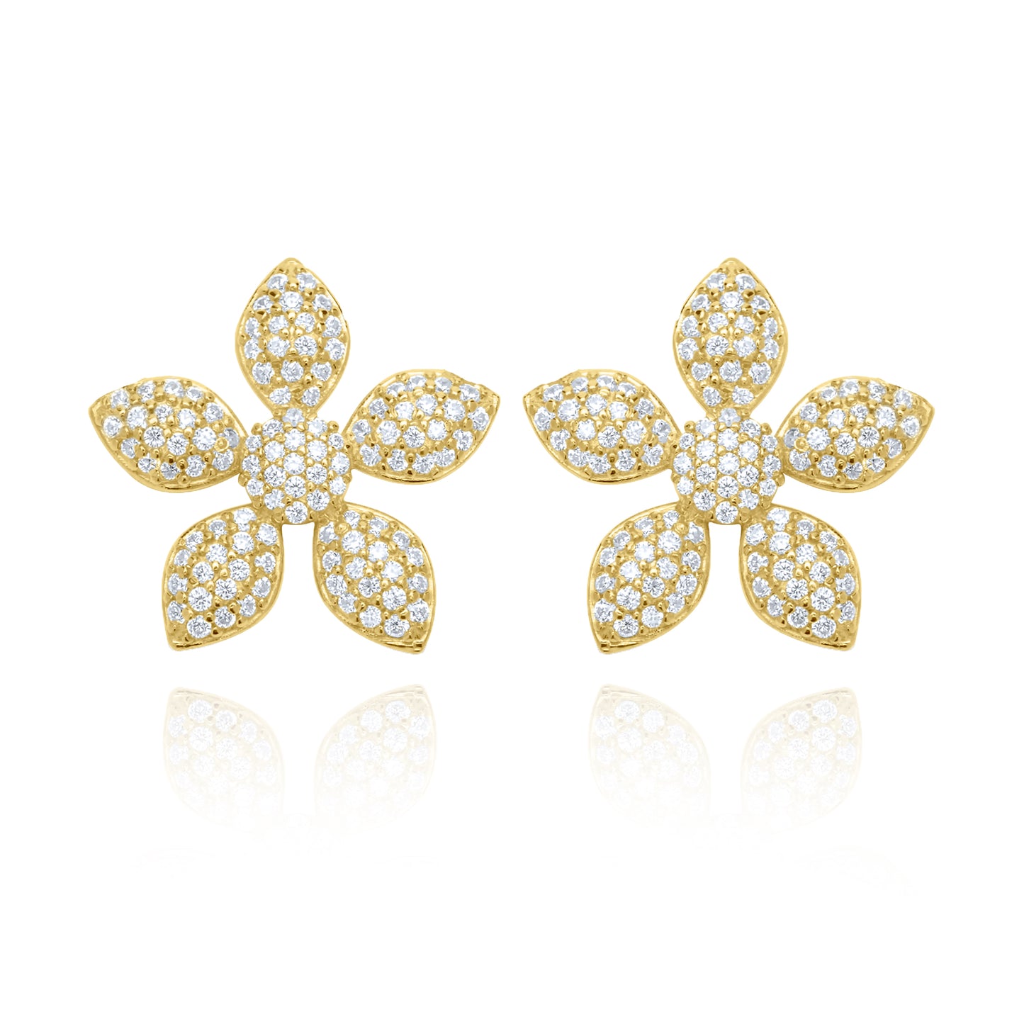 Flower Pave Stud Pair Earring - Gold Plated