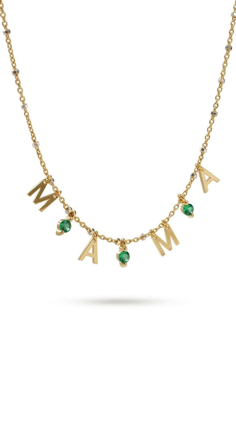 May Mama necklace with emerald stone - Gold Plated