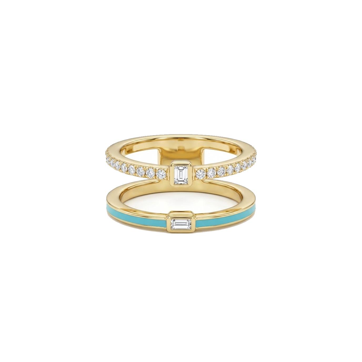 Turquoise Double Line Glow Ring - Gold Plated