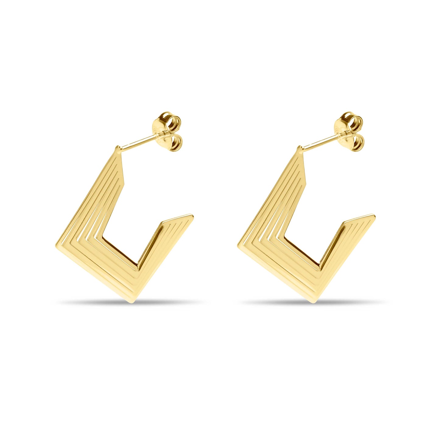 Square Rays Solid Hoop Pair Earrings - Gold Plated