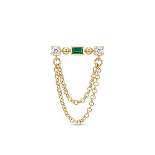 Emerald Flow Chains Single Earring - Gold Plated
