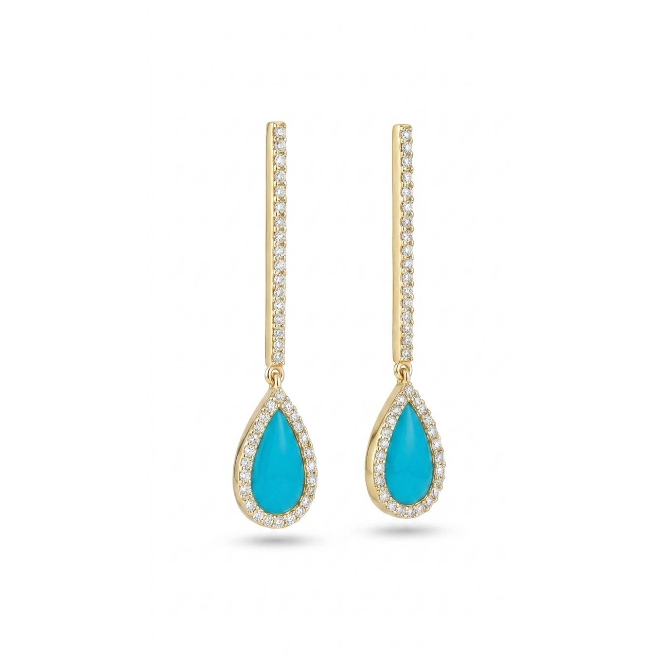 Turquoise Rain Pair Earrings - Gold Plated