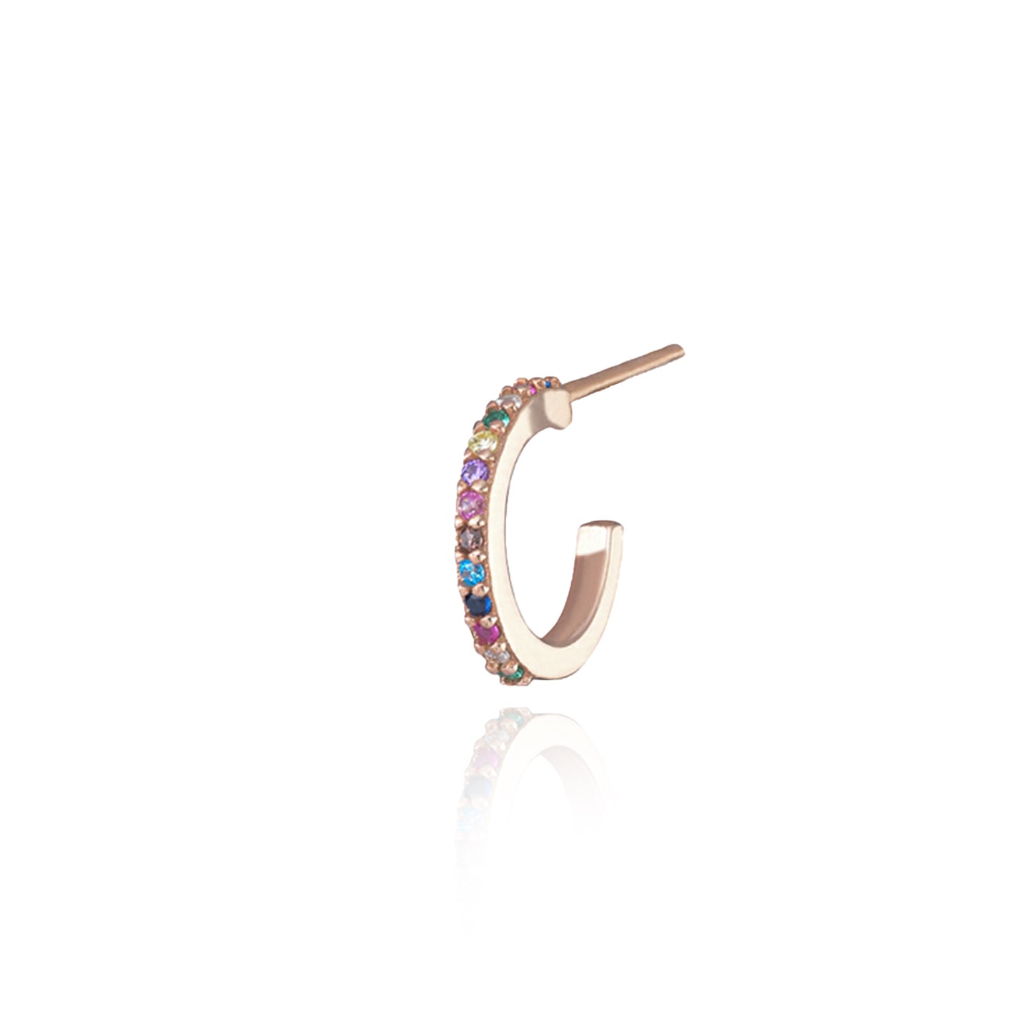 Rainbow Single Hoop Earrings - Pink Gold Plated