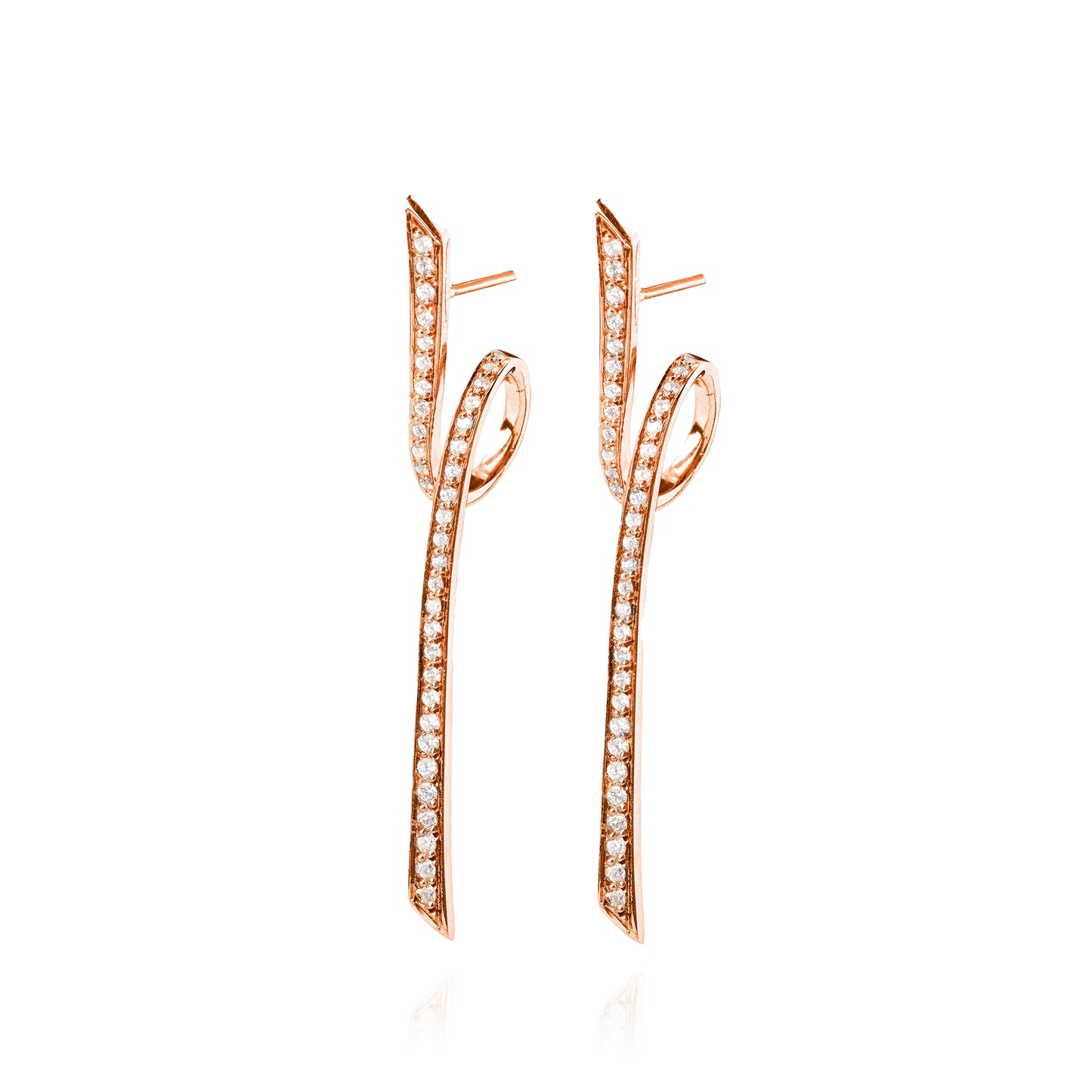 Ribbon Pair Earrings - Pink Gold Plated