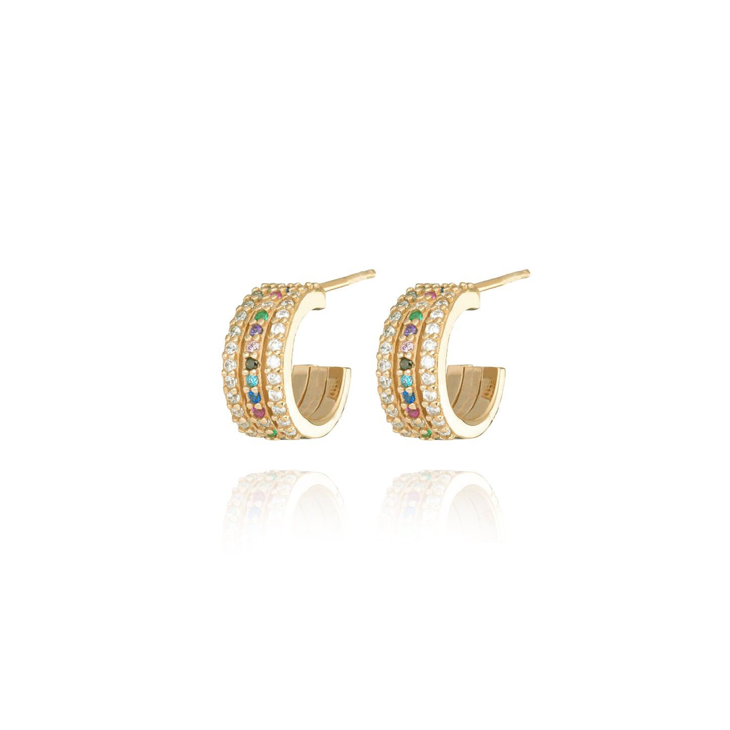 Rainbow Triple Hoops Pair Earrings - Gold Plated