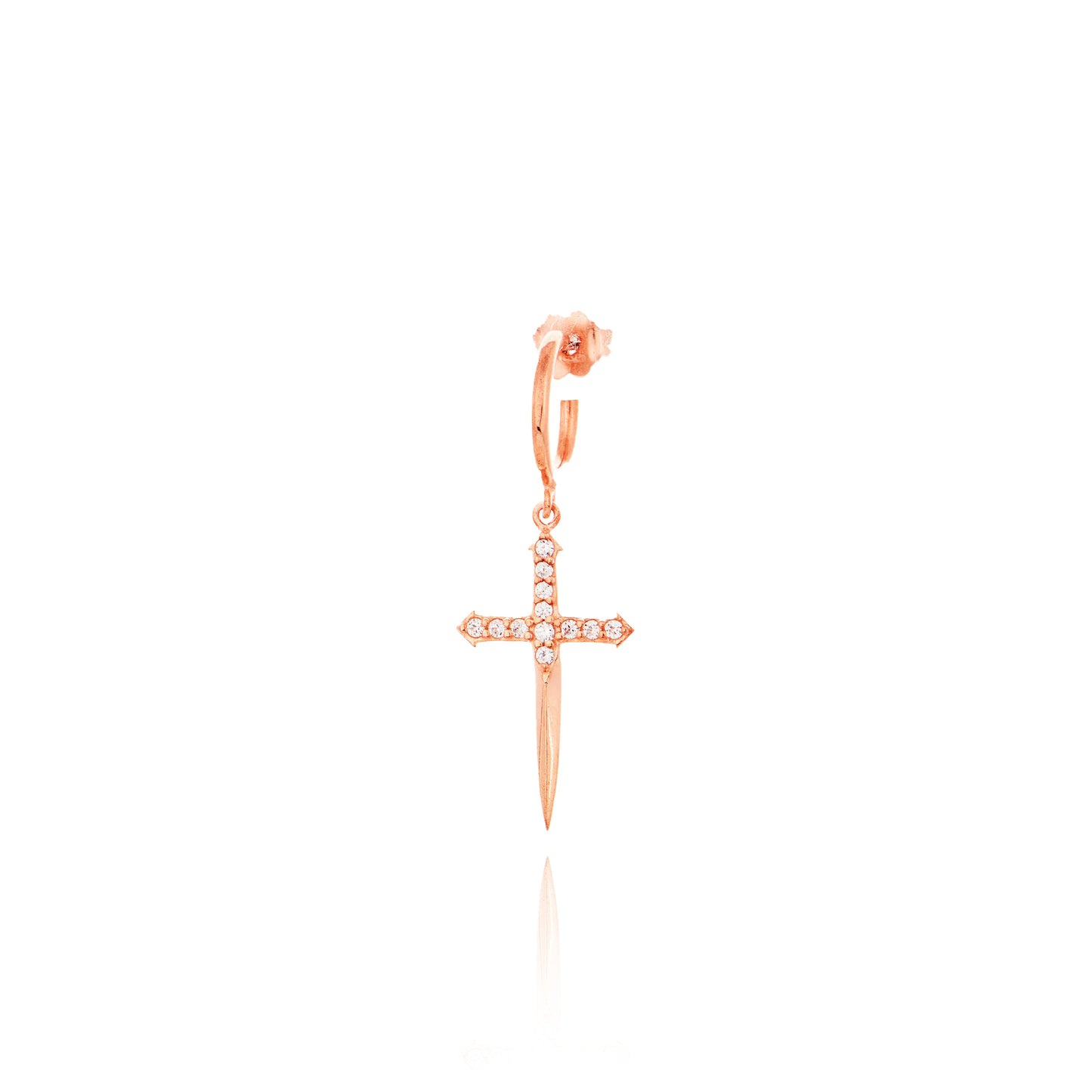 Sword Single Hoop Earring - Pink Gold Plated