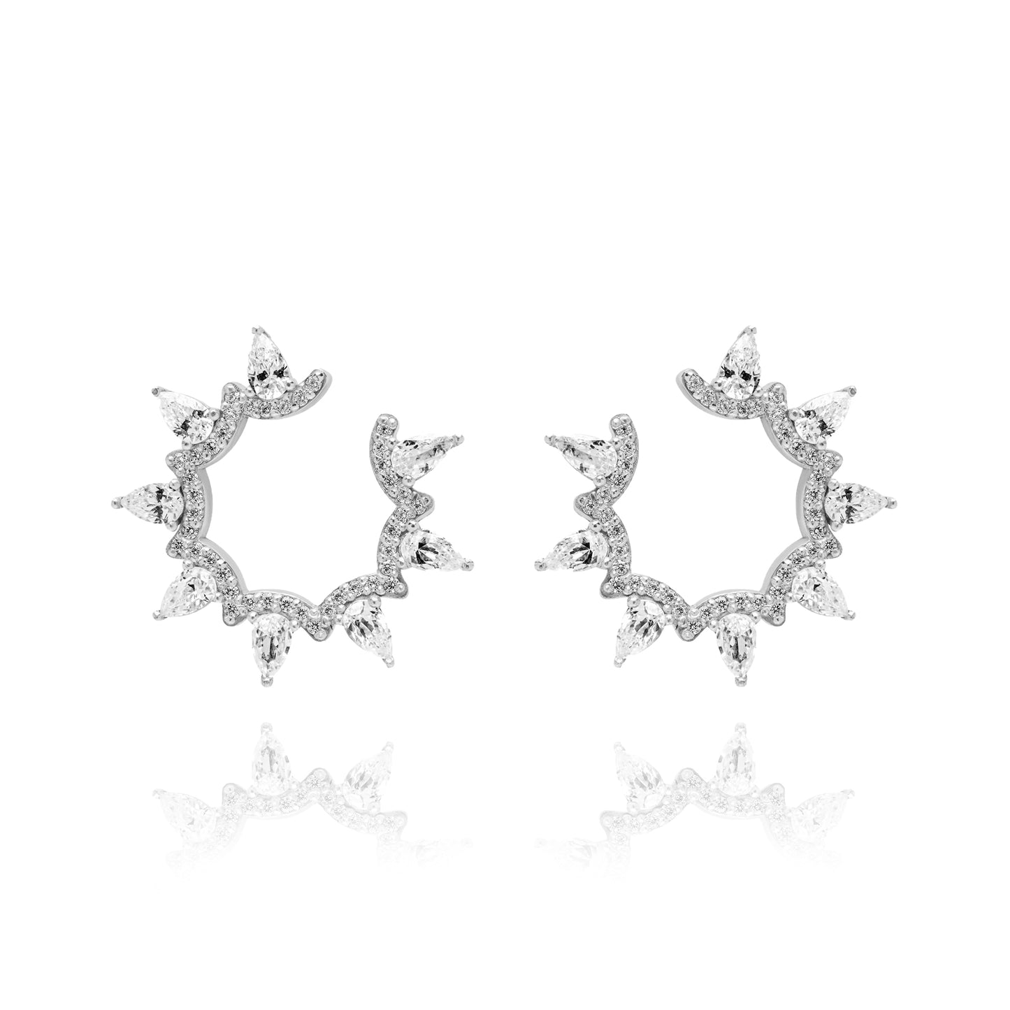 Teardrops Circle Pair Earrings - Silver Rhodium Plated