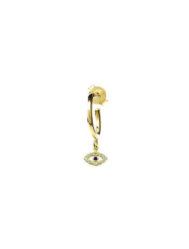 Mini Evil Eye Single Hoop Earring with Sapphire - Gold Plated