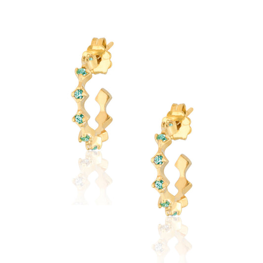 Emerald Rhombus Pair Hoops Earrings - Gold Plated