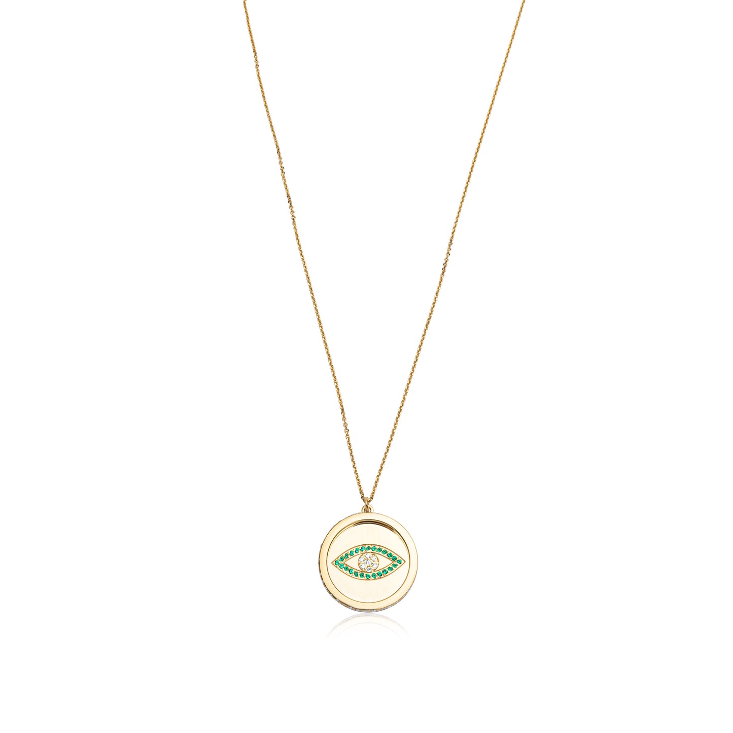 Emerald Eye Coin Necklace - Gold Plated