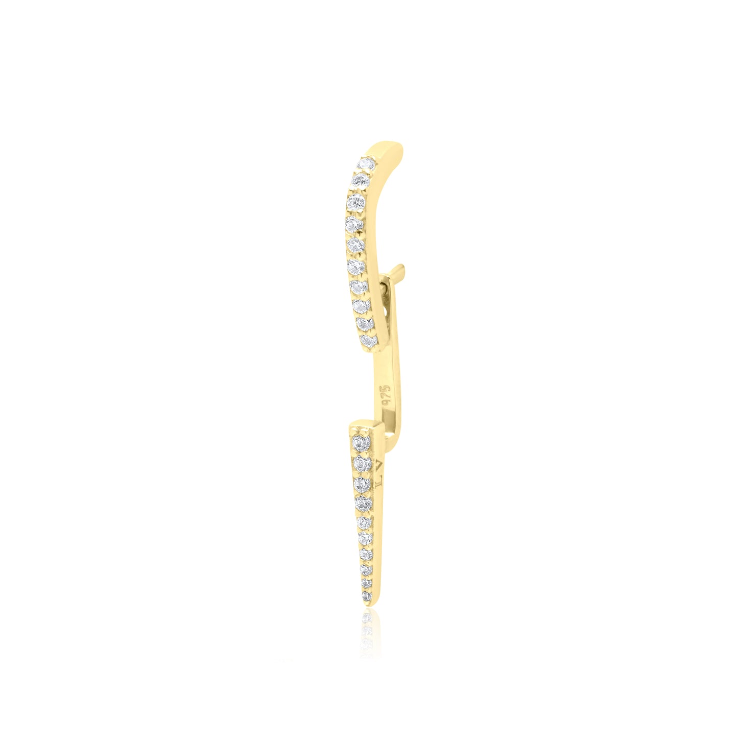 Small Needle Single Ear Jacket Earrings - Gold Plated