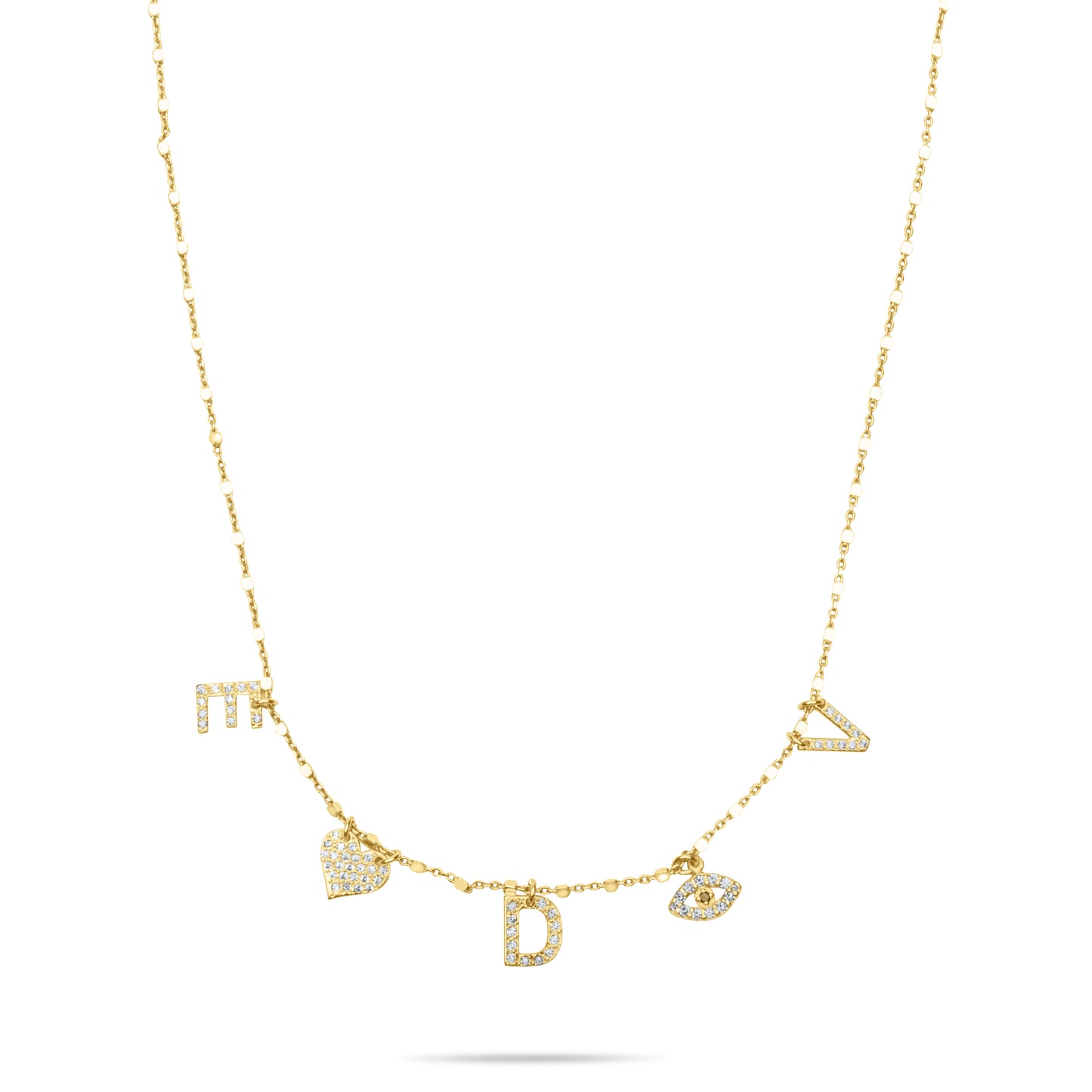 Custom Initial necklace with pave letters, Heart & Eye - Gold Plated