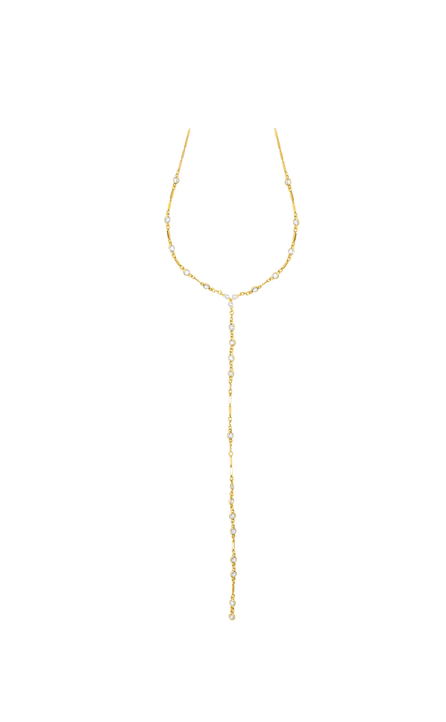 Y Drops Lariat Necklace- Gold plated