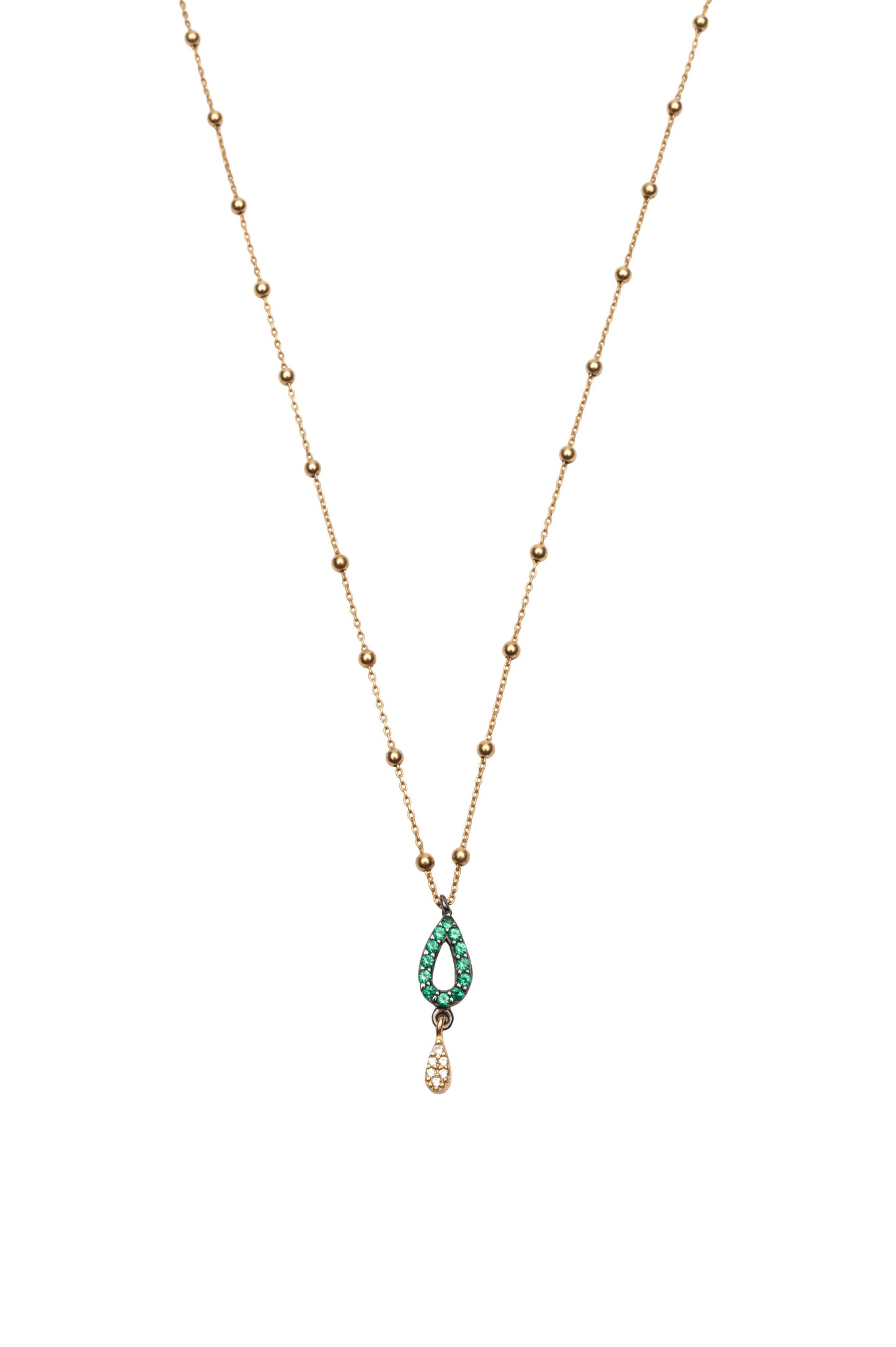 Emerald Golden Tear Necklace - Gold Plated