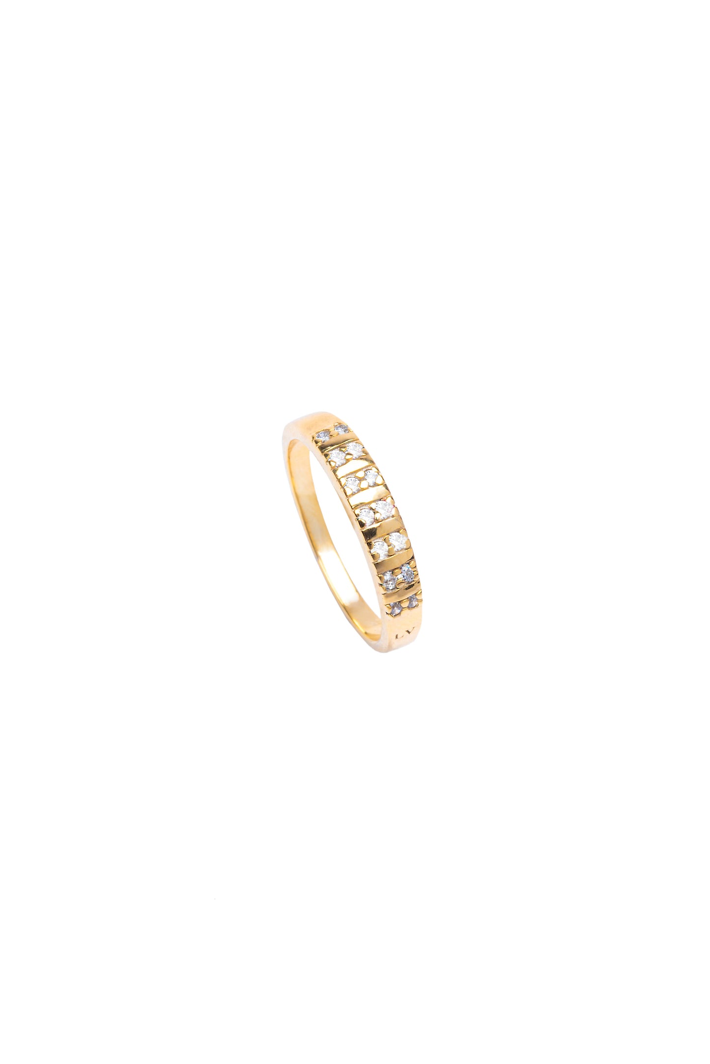White Cz Bar Ring - Gold Plated