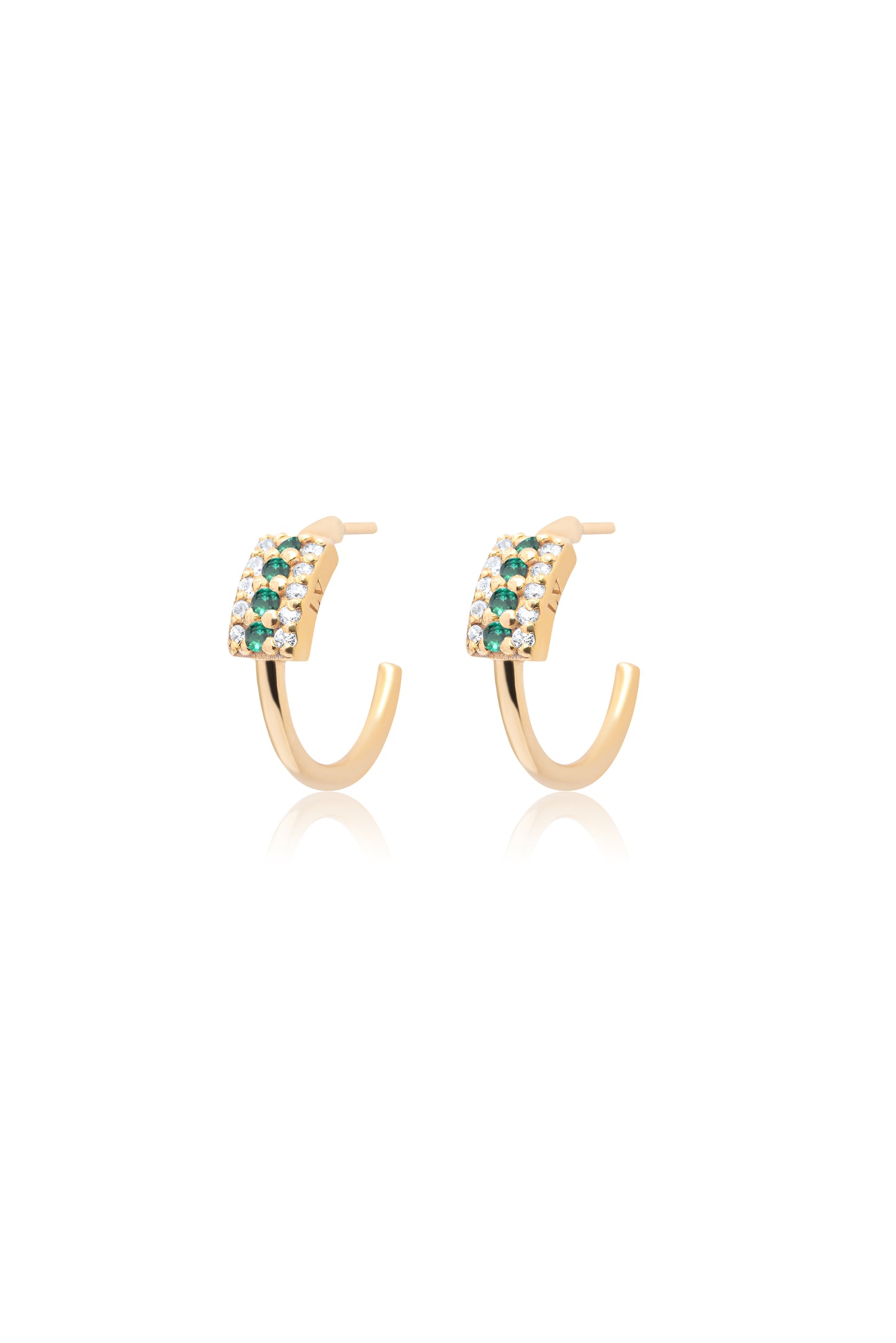 Emerald Pave Hoops Pair Earrings - Gold Plated