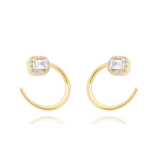 White Twister Emerald Cut Pair Earrings - Gold plated