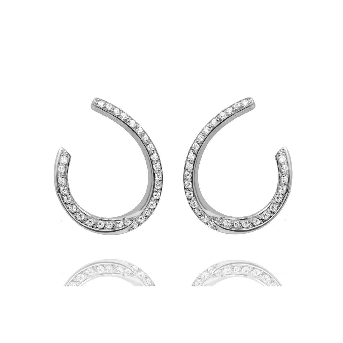 Oval Wave Pair Earrings with stones - Silver