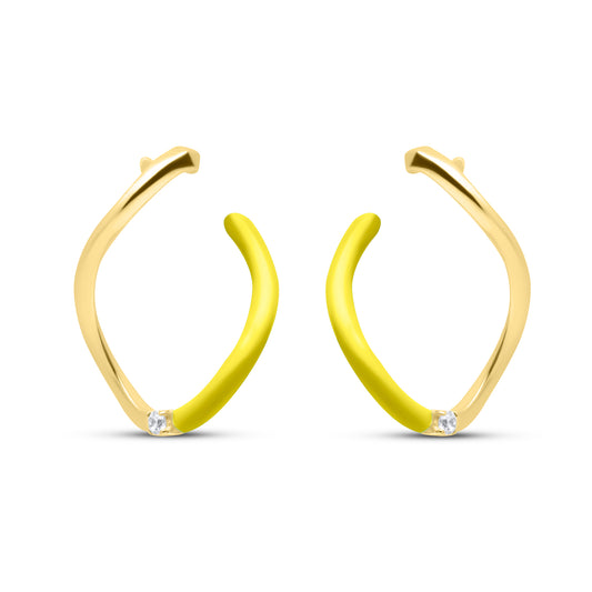 Lime Wave Pair Earrings - Gold Plated
